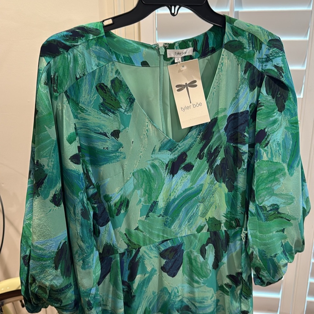 NWT TYLER BOE spring shift dress blue green with pockets - Picture 7 of 10